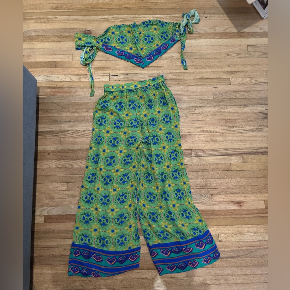 Nasty Gal Green and Blue Wide Leg Jumpsuit